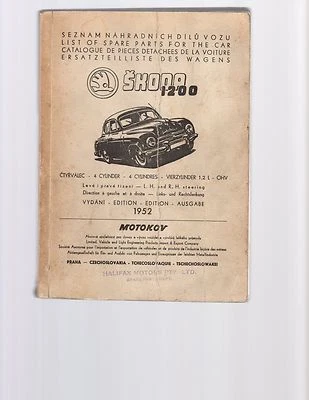 Skoda 1200 List Of Spare Parts, 1952 Edition, in English & Other Languages - image 1 of 3