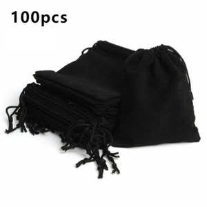 100pcs Black Velvet Gift Drawstring Pouch Bags,Party Jewelry Wedding Gift Bag - Picture 1 of 7