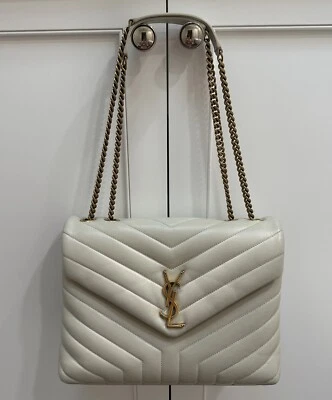 Bolso de Hombro YSL Saint Laurent Blanco Cuero Matelasse Mediano LouLou Foto 1 de 4