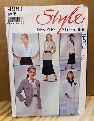 VTG 80’s Style Pattern 4961 Size 16 Misses Jacket, Skirt, Shirt, Trousers UNCUT - Image 1 of 3