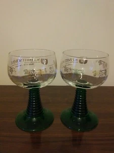 2 Schmitt Sohne W. Export Made in Germany Ribbed Green Wine Glasses Grapes Gold - Picture 1 of 9