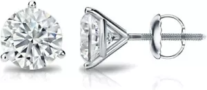 IGI Certified 2 Ct. Lab Grown Diamond 3 Prong Stud in 14K White Gold Over D/VS1 - Picture 1 of 4