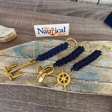 Rope Bell Pull w/ Brass Ship Wheel, Anchor, Propeller - Braided Knot Lanyard Key