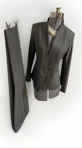Ann Taylor Pant Suit Size 6P Petite Two Piece Set Minimalist French Placket Gray - Picture 1 of 24