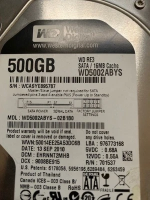 WD Western Digital 500GB WD5000ABYS SATA Festplatte 3,5" HDD - Bild 1 von 3