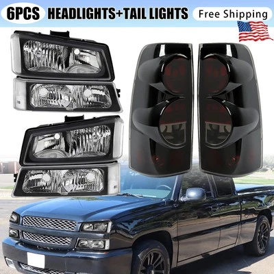 Black Housing Headlights + Smoked Tail Lights For 2003-2006 Chevy Silverado 1500 - Image 1 of 4