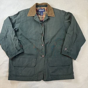 Lands End Chore Jacket Womens Large Corduroy Collar Plaid Lined Workwear - Picture 1 of 10