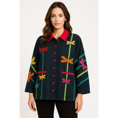 The Quacker Factory Jacket Womens 3X Sequin Dragonfly Statement Festival Artsy - Image 1 of 4