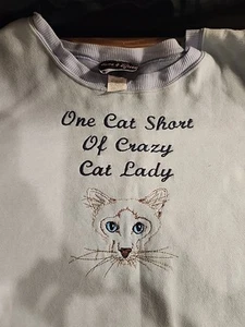 Women's Vintage Blue Crazy Cat Lady Short Sleece Sweatshirt - Picture 1 of 6