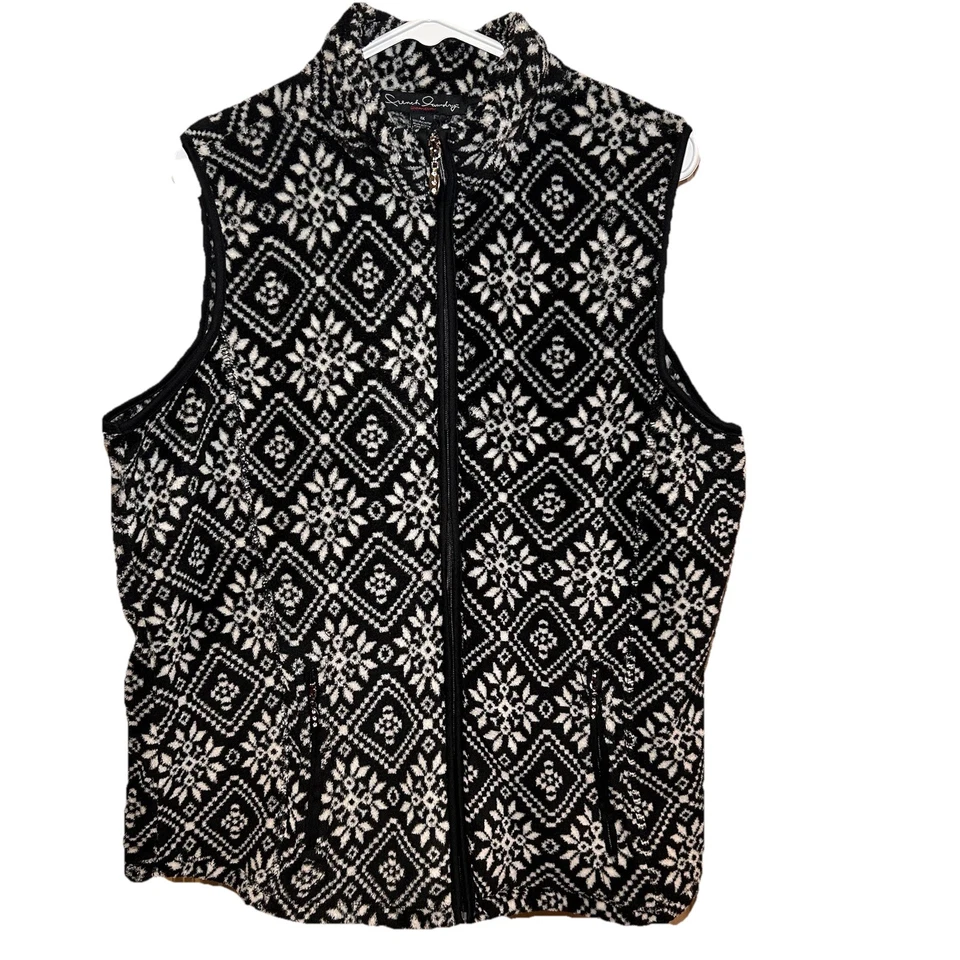 Colete de lavanderia francês 1X preto branco diamante bolsos com zíper lã macia zíper completo  - Imagem 1 de 4