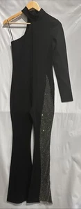 Fashion Nova See Me Shine Stretch Jumpsuit Sz XS One Shoulder Sequin Wide Leg - Picture 1 of 14