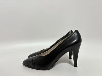 Vtg Chanel Black Leather Heels 36 - Image 1 of 4