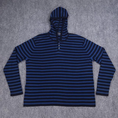 Suéter Vince Para Hombres XL Azul Negro Rayas Con Capucha Henley 100% Algodón Tejido Pullover Foto 1 de 4
