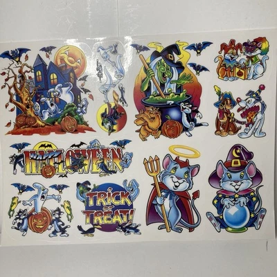 "Hoja adhesiva de ventana vintage 12""x8 3/4"" ratones casa embrujada bruja vinilo reutilizable" Foto 1 de 4