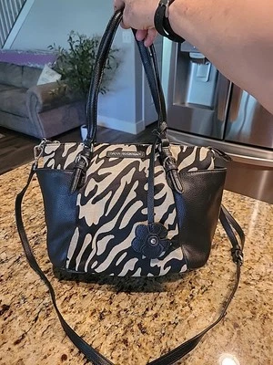 NWOT-Dana Buchman Black & Canvas Shoulder Handbag/Purse-Med-CB Strap-13"x 9"x 6" - Image 1 of 4