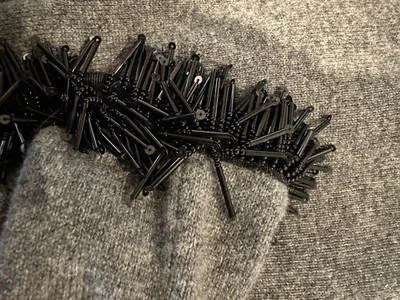 NWT NEIMAN MARCUS GREY CASHMERE COLLECTION BEADED FRINGES SWEATER XL - Image 1 of 4