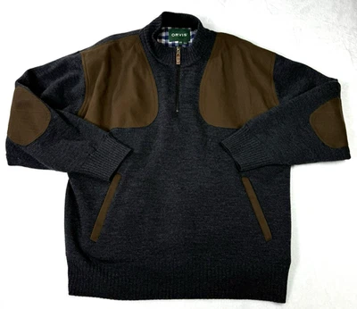 Suéter ORVIS Para Hombres Gris Forrado de Lana Ultimate Mal Clima Gamuza Codo Parches Foto 1 de 4