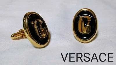 Versace GV логотип круглый запонки черное золото готический б/у редкая - Изображение 1 из 4