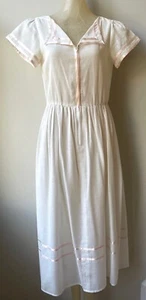 Vintage Albert Nipon Linen Dress - White & Pale Pink Ribbon Trim Size 10  YY073 - Picture 1 of 9