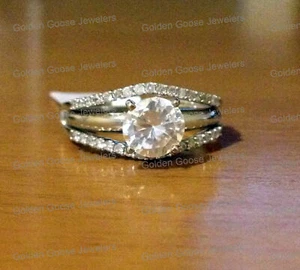 14k Yellow Gold Solitaire Enhancer Diamonds Ring Guard Wrap Wedding Band NEW - Picture 1 of 11