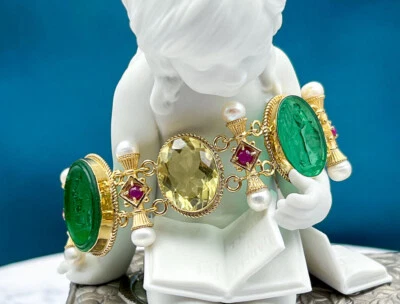 TAGLIAMONTE (PN2724B) 925SS/YGP Venetian Cameo Bracelet *Lemon Qtz*Reg.$500 - Image 1 of 4