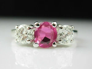 Pretty Pink & White Round Cut CZ 1.70 CT Wedding Ring For Women's in 935 Silver - Picture 1 of 9