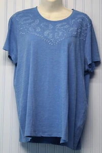 Lucky Brand 100% cotton knit blue s/s pullover top w/front embroidery XL NWT - Picture 1 of 3