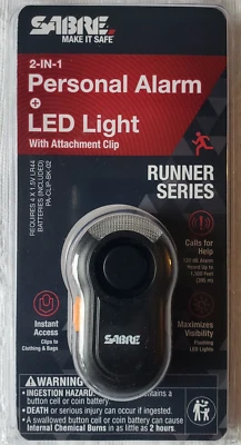 SABRE Personal Alarm with Clip LED Light 120Db Weatherproof Runner Alarm - Image 1 of 4