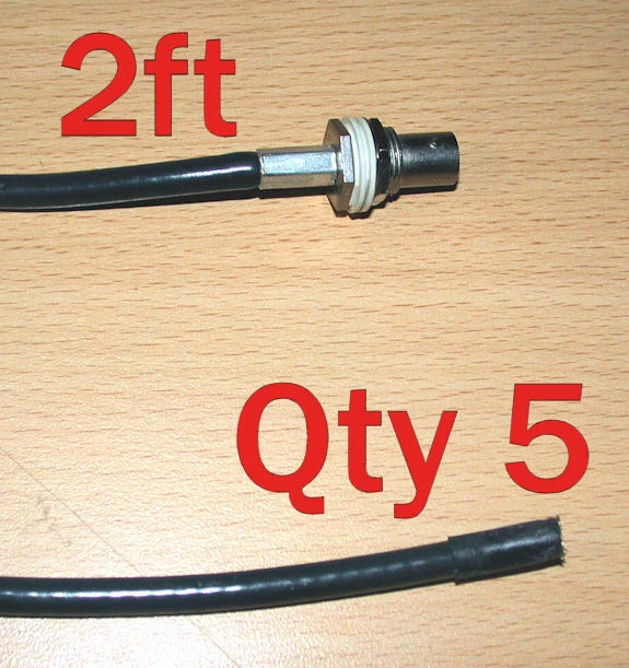 Qty 5, 2ft Black High Quality BNC Female Panel Jack w/nut, unterminated - RG-59 - Image 1 of 1