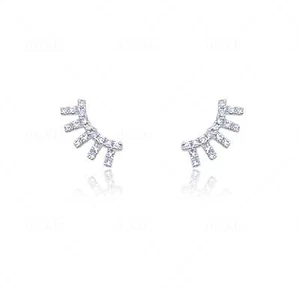14K White Gold Diamond Fringe Stud Earrings Unique Gold Jewelry For Her Meira T - Picture 1 of 4