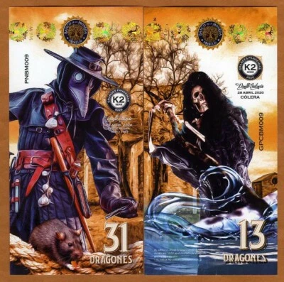 JUEGO POLÍMERO, El Club De La Moneda 13;31 Dragones 2020 Grandes Pandemias + CARPETA Foto 1 de 4