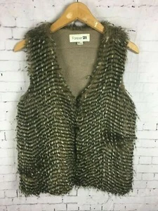 FOREVER 21 CHALECO PLUMA PIEL CÁRDIGAN MEDIANO MUJER BEIGE SIN MANGAS (C40) - Imagen 1 de 9