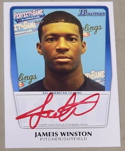 2011 BOWMAN DRAFT JAMEIS WINSTON RED AUTO AFLAC PERFECT GAME CLEVELAND BROWNS - Picture 1 of 2