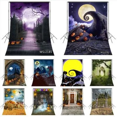 Halloween Theme Backdrop Pumpkin Cemetery Background Photography Studio Props - Image 1 of 4