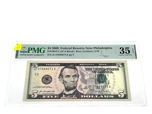 2009 $5 Five Dollars, FEDERAL RESERVE NOTE Philadelphia, COLOR,'PMG 35 CVF (#47) - Picture 1 of 2