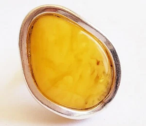 AMBER RING BUTTERSCOTCH Royal White AMBER 925 STERLING SILVER Ring 10gr SZ 8 - Picture 1 of 7