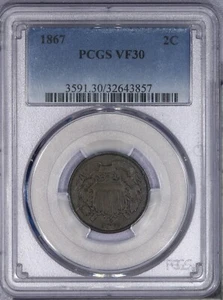 1867 Two Cent 2c PCGS VF30 - Nice original coin! - Picture 1 of 2