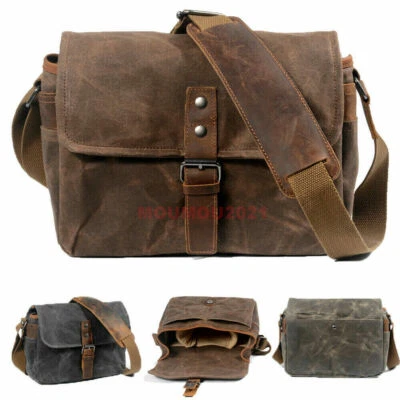 Vintage Waterproof Canvas Leather Trim DSLR SLR Shockproof Camera Messenger Bag - Image 1 of 4