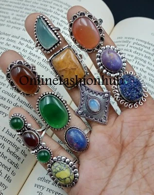 WOW Ónix y Mezcla Piedras Preciosas 925 Chapado en Plata de Ley Venta al por mayor Lote Anillos Joyería Foto 1 de 3