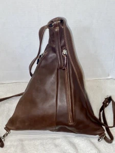 Bruno Rossi Zaino Borsa M61 Brown Leather Convertable Bag Backpack Made In Italy - Picture 1 of 12