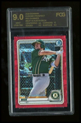 Austin Beck 2020 Bowman Chrome Red Shimmer Refractor /5 FCG 9 Mint 🔥 A’s SSP! - Image 1 of 2