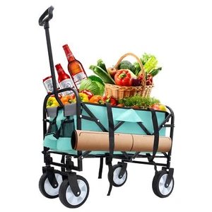 225lbs Collapsible Foldable Strapping Wagon Cart with All-Terrain Wheels Blue - Picture 1 of 22