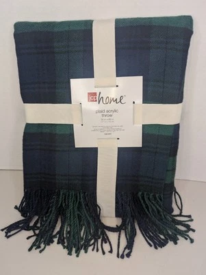 JCP Home 蓝色和绿色格子流苏扔 50 x 60 — 第 1/4 张图片