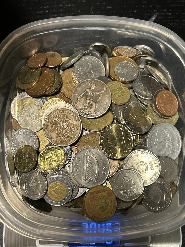 Over 3 Pounds Lbs Old Foreign Mixed World Coins & Tokens Lot - Image 1 of 2