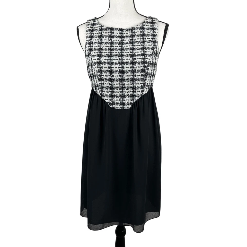 Vestido mini babydoll sin mangas tweed negro blanco talla 10 BCBG Generation para mujer Foto 1 de 4
