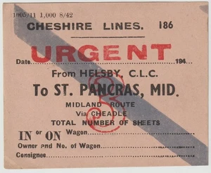 Cheshire Lines Railway Wagon Label Urgent Helsby CLC to St Pancras Midland - Picture 1 of 1