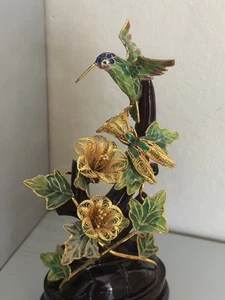 Cloisonne Kolibri und Blume Gold filigrane Skulptur - Bild 1 von 6
