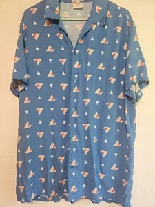 Weekend Soul Men’s XL Short Sleeve Button-Up Shirt Blue Shark Print Casual - Picture 1 of 8