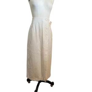 SK & Company White Wool Blend Midi Skirt Size 14 High Waist Button Front Classic - Picture 1 of 7