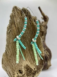 Turquoise Bead Dangle Half Hoop Earrings Handmade. One Off Item - Picture 1 of 14